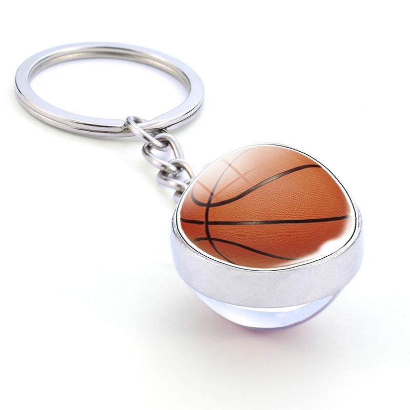 Football Keychain Glass Ball Double Sided Beads