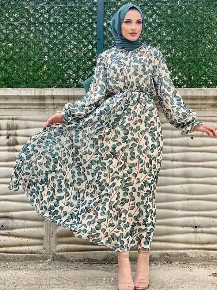 Ruffle Collar Printed Hijab Dress