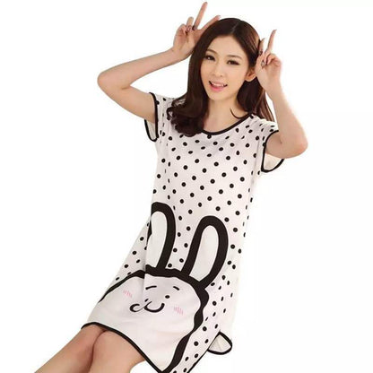 Sevimli Karikatür Kısa Kollu Pijama - Cute Cartoon Girl Short Sleeve Nightdress