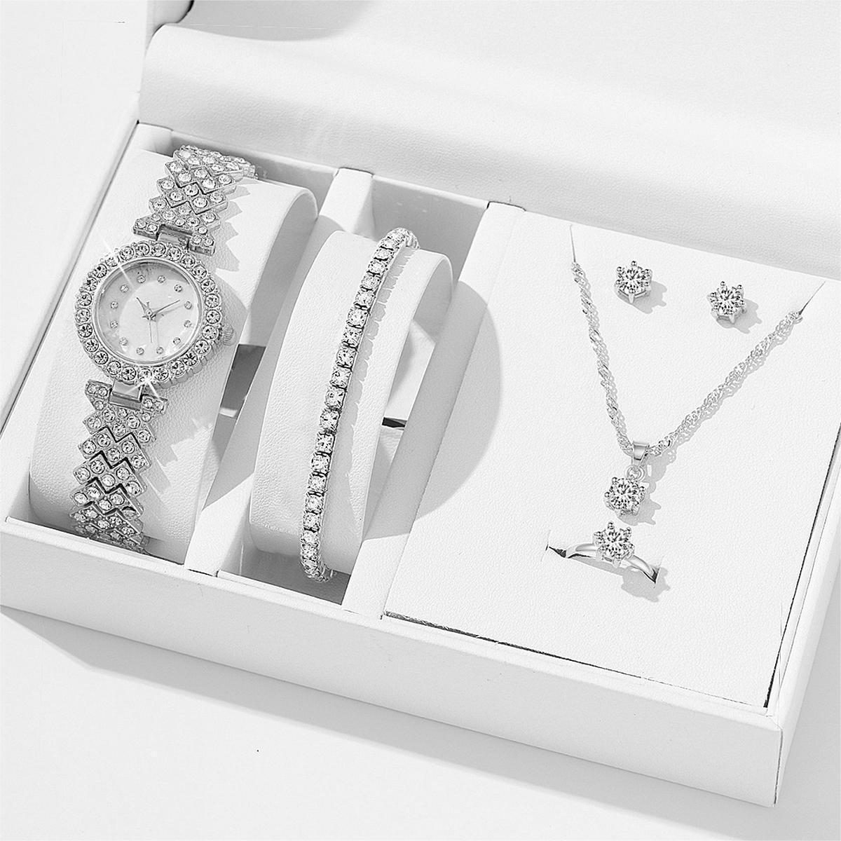 Alloy Quartz Women's Watch Necklace Earrings Bracelet Ring Set - 5-Piece Set