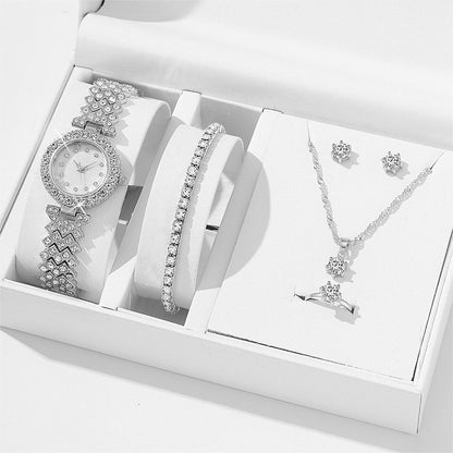 Alloy Quartz Women's Watch Necklace Earrings Bracelet Ring Set - 5-Piece Set