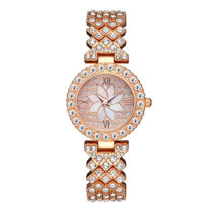 Diamond Embedded Starry Sky Flower Women’s Bracelet and Watch Set