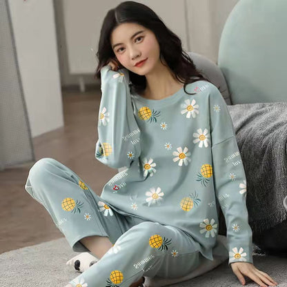 Pijama Takımı Kadın Sevimli Karikatür Baskı Pijama 2 Parça