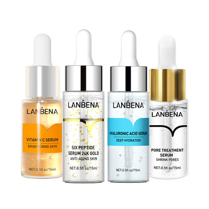 LANBENA Hyaluronic Acid, Pore Minimizing, 24K Gold, and Vitamin C Stock Solution Serums