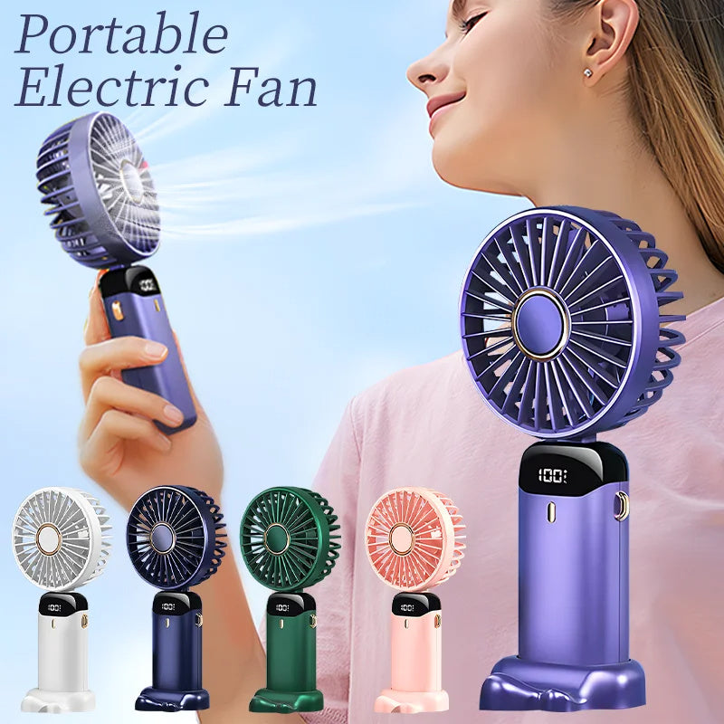 Mini ventilador eléctrico portátil de mano recargable por USB, plegable, para colgar en el cuello, para exteriores, ajustable, 5 velocidades, potente enfriador de aire