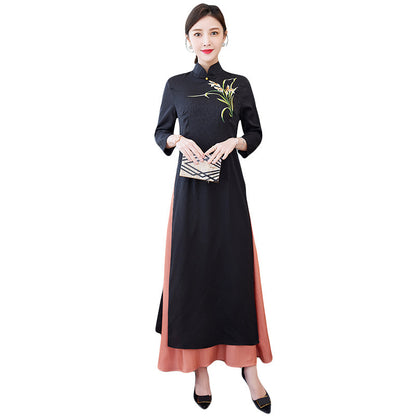 Women's Fashion New Retro Embroidered Hijab Suitable Top Dress