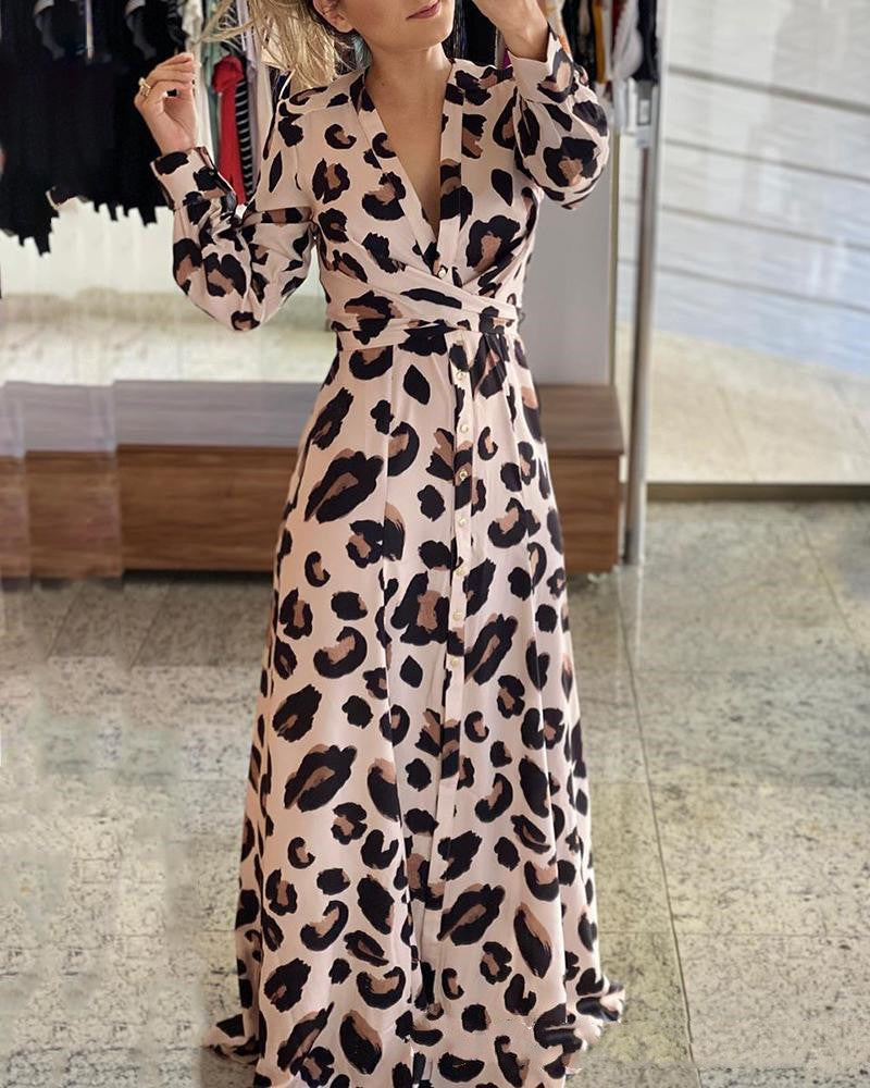 Leopar Desenli Uzun Kol Elbise - Nuevo vestido de manga larga con estampado de leopardo