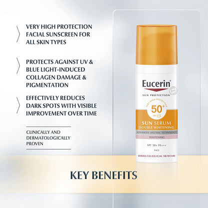 EUCERIN Crème Solaire Hydratante Éclaircissante Protection UV 50ml, SPF : 50+ - 3 Achetez 2 Payez