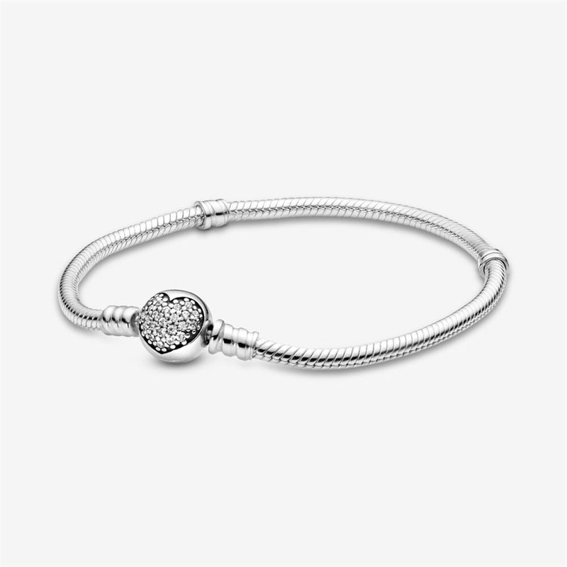 Full Diamond Love Run Bead Snake Bone Chain Pandora Bracelet