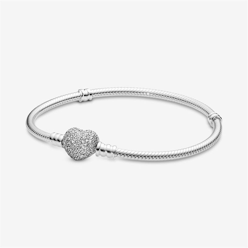 Full Diamond Love Run Bead Snake Bone Chain Pandora Bracelet