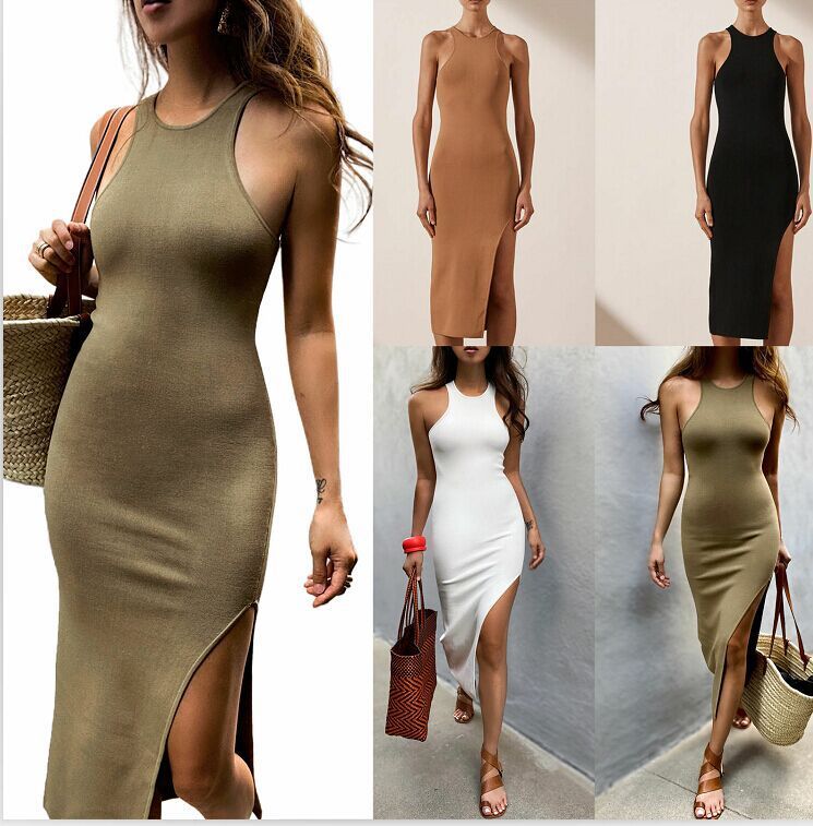 Slit Tight Sleeveless Dress Women Spring And Summer New Long Skirt