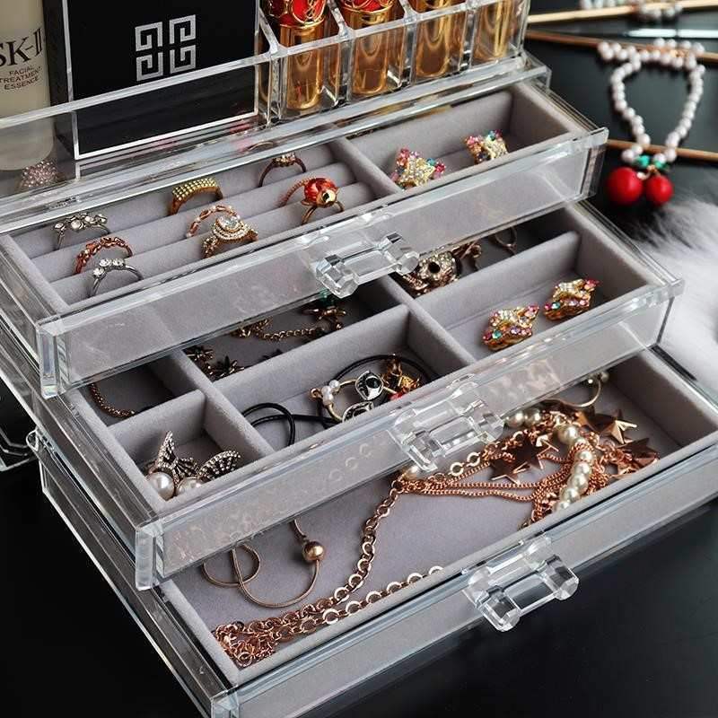 Caja de almacenamiento de joyas de acrílico con cajón