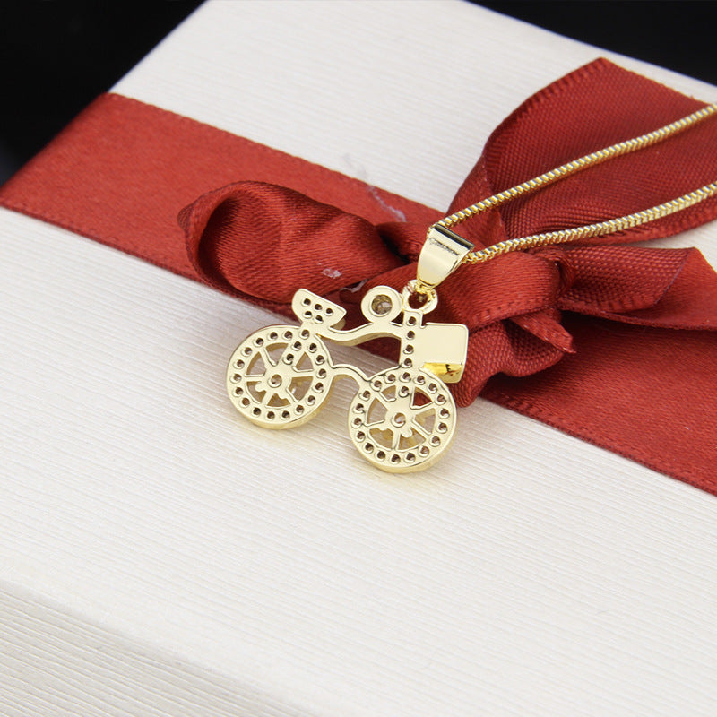 Ins Custom Bicycle Necklace Spot New Copper Gold-plated Bicycle Pendant