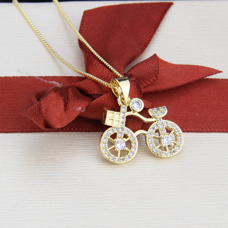 Ins Custom Bicycle Necklace Spot New Copper Gold-plated Bicycle Pendant