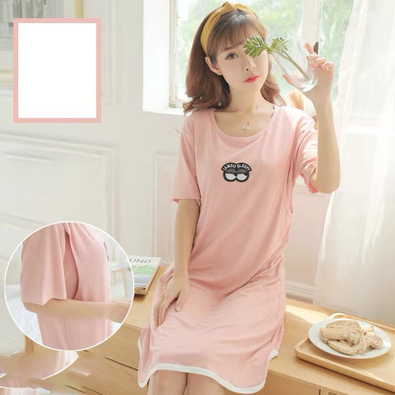 Hemşire Pijama, Hamile Kadın Pijama Doğum Sonrası Sıcak Anne Büyük Boy Elbise - Spring And Summer Confinement Clothing Cartoon Breastfeeding Dress Nursing Clothing Pregnant Women Pajamas Postpartum Outing Hot Mom Large Size Dress