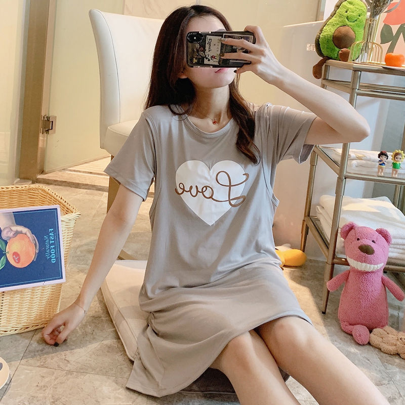 Hemşire Pijama, Hamile Kadın Pijama Doğum Sonrası Sıcak Anne Büyük Boy Elbise - Spring And Summer Confinement Clothing Cartoon Breastfeeding Dress Nursing Clothing Pregnant Women Pajamas Postpartum Outing Hot Mom Large Size Dress