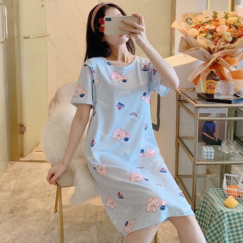 Hemşire Pijama, Hamile Kadın Pijama Doğum Sonrası Sıcak Anne Büyük Boy Elbise - Spring And Summer Confinement Clothing Cartoon Breastfeeding Dress Nursing Clothing Pregnant Women Pajamas Postpartum Outing Hot Mom Large Size Dress