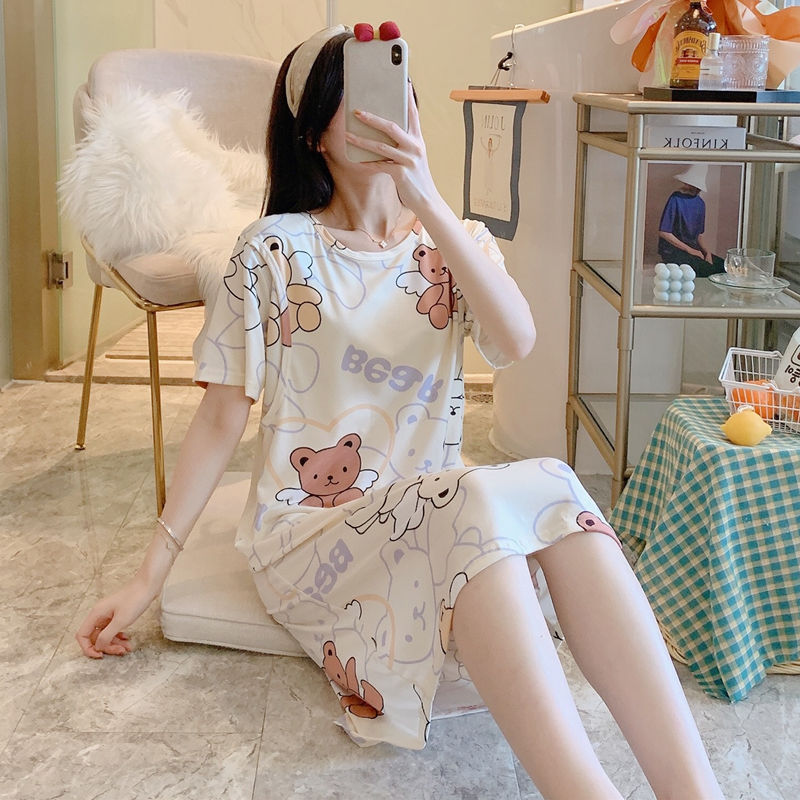 Hemşire Pijama, Hamile Kadın Pijama Doğum Sonrası Sıcak Anne Büyük Boy Elbise - Spring And Summer Confinement Clothing Cartoon Breastfeeding Dress Nursing Clothing Pregnant Women Pajamas Postpartum Outing Hot Mom Large Size Dress