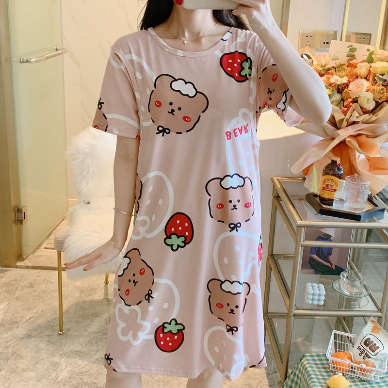 Hemşire Pijama, Hamile Kadın Pijama Doğum Sonrası Sıcak Anne Büyük Boy Elbise - Spring And Summer Confinement Clothing Cartoon Breastfeeding Dress Nursing Clothing Pregnant Women Pajamas Postpartum Outing Hot Mom Large Size Dress