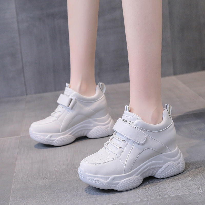 Thick Soled Sports and Casual Thin White Shoes - Korean Style