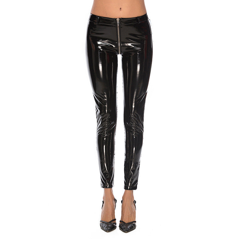 Ladies Zipper Patent Leather Pants