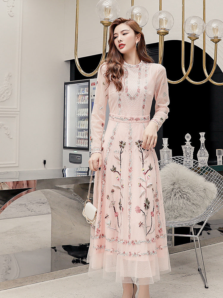 Temperament skirt heavy embroidered thin dress