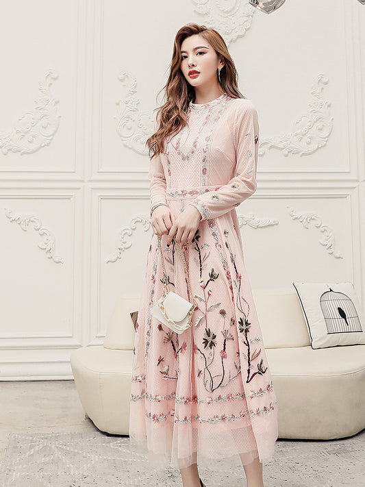 Temperament skirt heavy embroidered thin dress