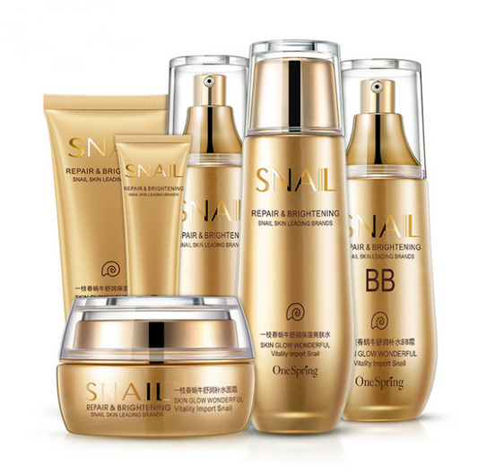 Set de 6 productos para el cuidado de la piel SNAIL: limpiador, loción, humectante, crema, crema para ojos y crema BB