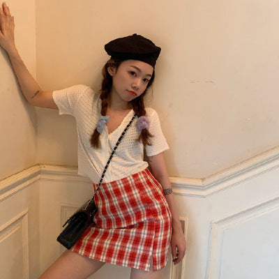 New Style High-Waisted Slim Checkered Skirt