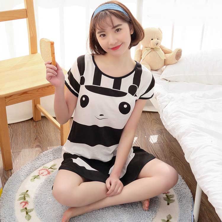 Tek Parça Karikatürlü İpekli Gecelik - Women's Cartoon Milk Silk One-piece Nightdress