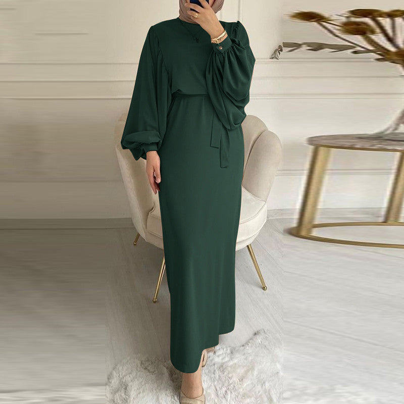 Plain Color Long Sleeve Casual Hijab Suitable Dress Robe Dress