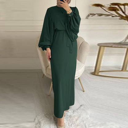 Plain Color Long Sleeve Casual Hijab Suitable Dress Robe Dress