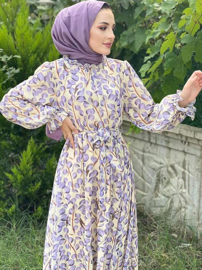 Ruffle Collar Printed Hijab Dress