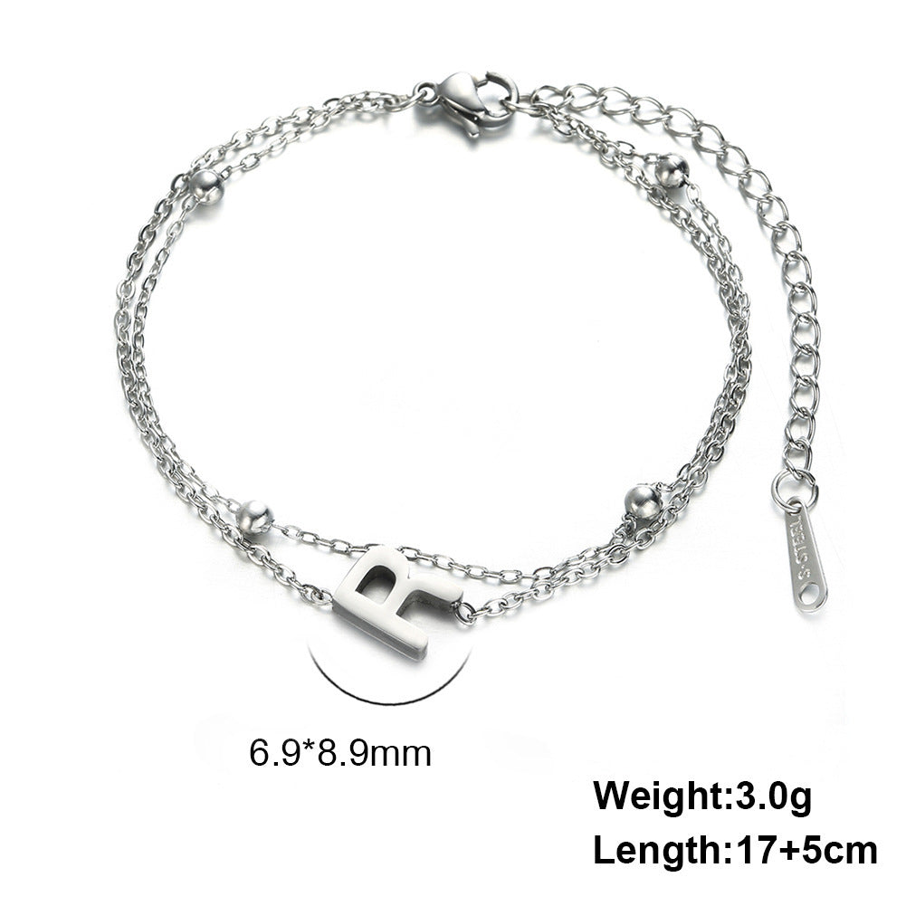 Titanium Steel Double-Layered Chain Letter Necklace Bracelet