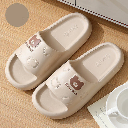 Cute Cartoon Bear Slippers For Women Summer Indoor Thick-soled Non-slip Floor Bathroom Home Slippers Men House Shoes