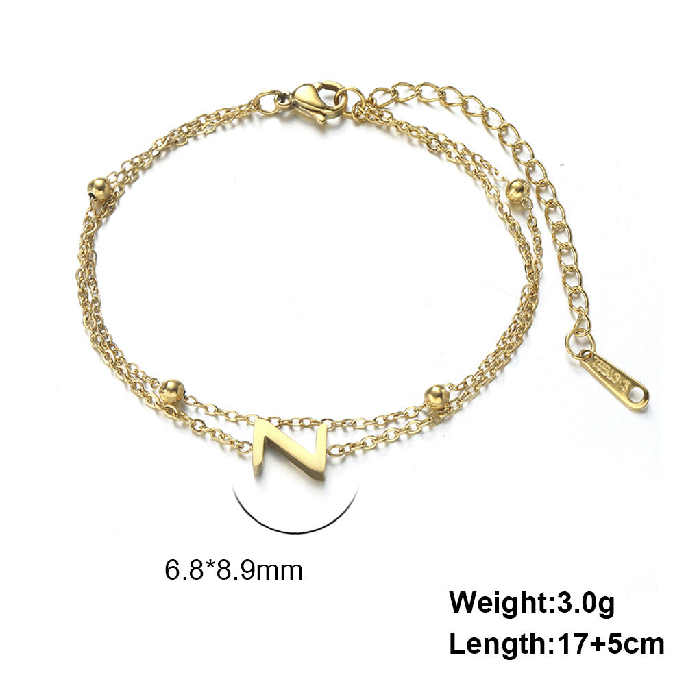 Titanium Steel Double-Layered Chain Letter Necklace Bracelet