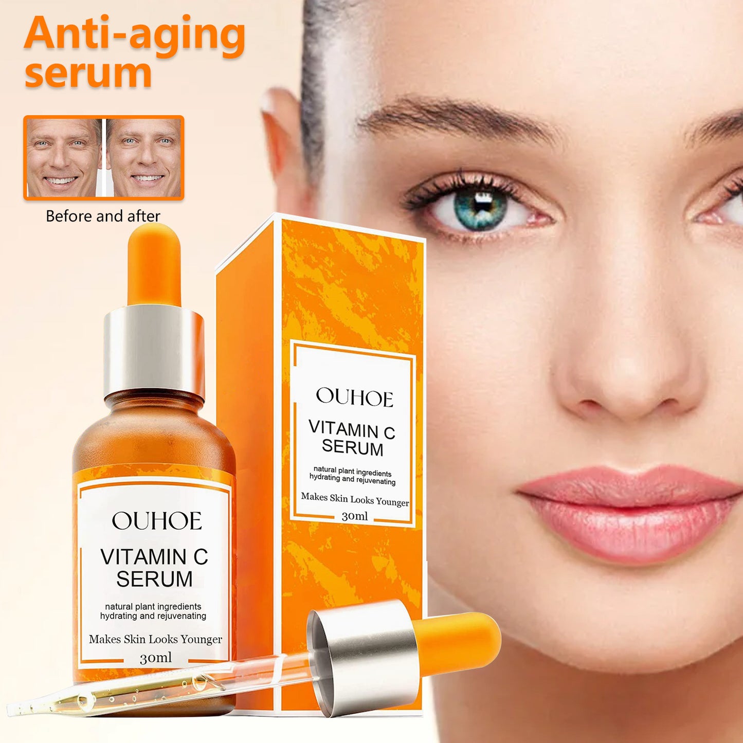 OUHOE Anti-Aging Vitamin C Serum: Reduces Wrinkles, Erases Visible Lines, and Firms the Skin