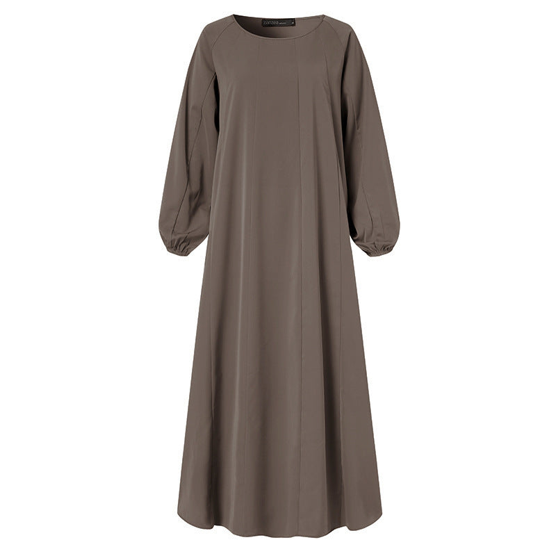 Temperament Commute Solid Color Dress Islamic Muslim Loose Robe