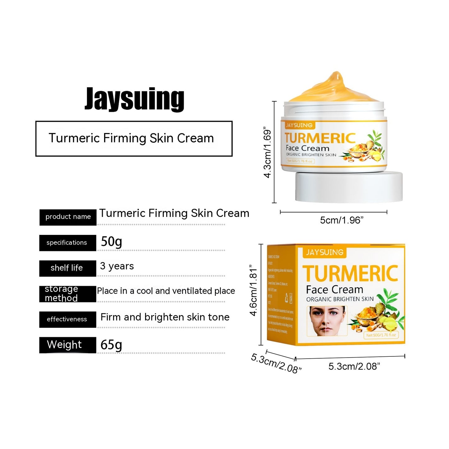 Crema de belleza reafirmante antiarrugas con cúrcuma de JAYSUING, 50 g