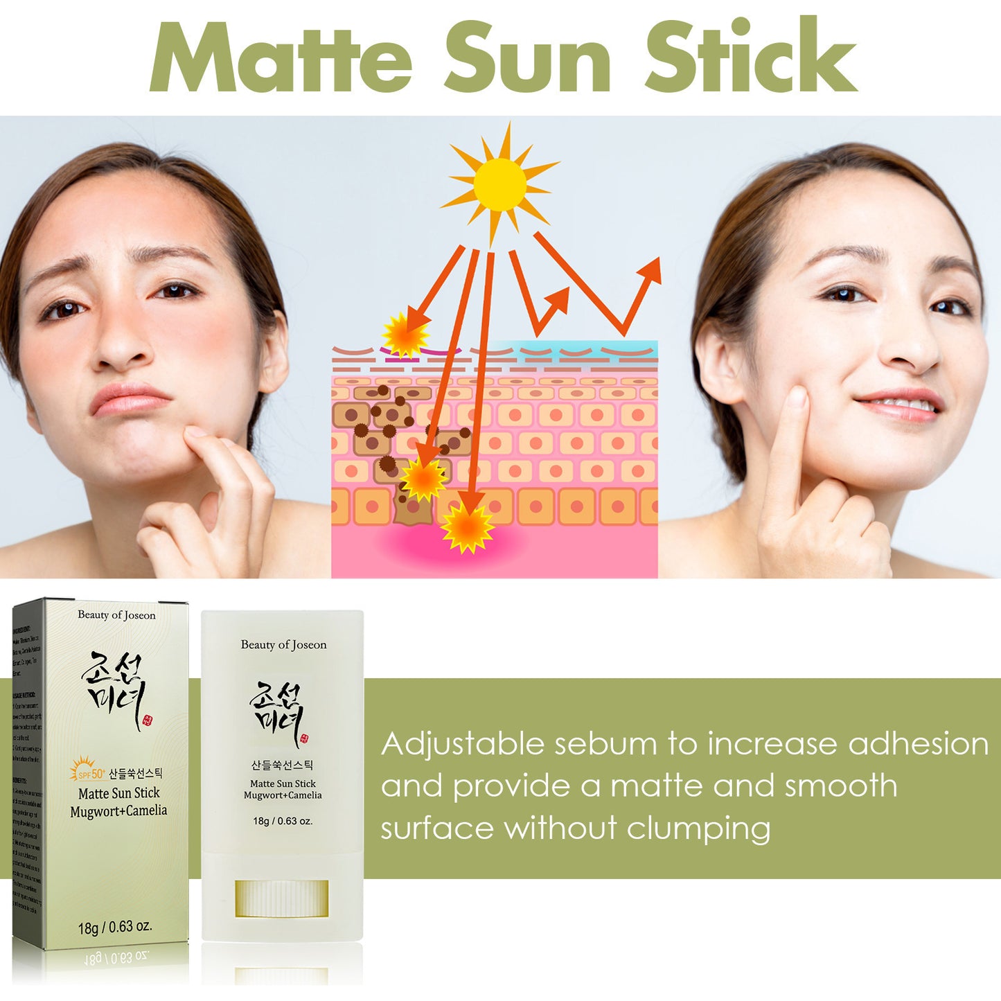 BELLEZA DE JOSEON Crema solar en barra hidratante reparadora con protección UV coreana SPF50+ PA+++ - Beauty of Joseon Matte Sun Stick: Artemisia + Camelia SPF 50+ PA++++