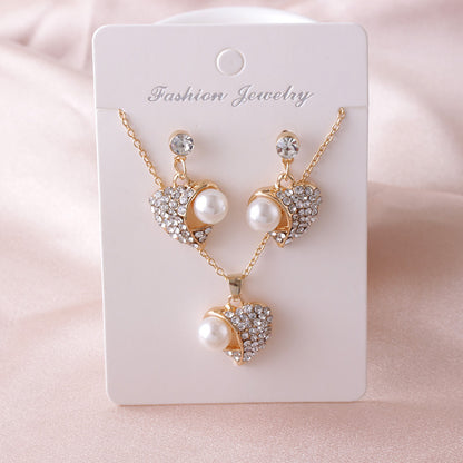 Alloy Diamond Love Necklace and Earring Set