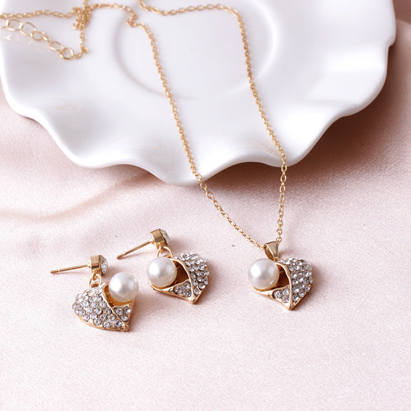 Alloy Diamond Love Necklace and Earring Set