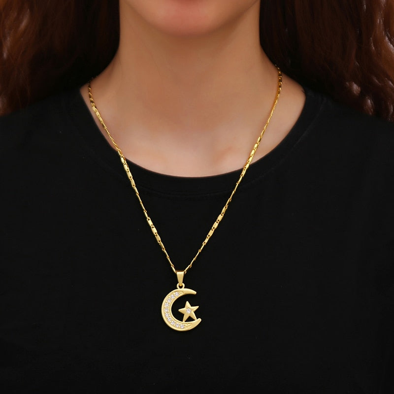 Alloy Plated Crescent Necklace