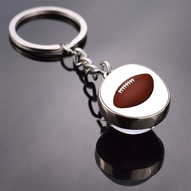 Football Keychain Glass Ball Double Sided Beads