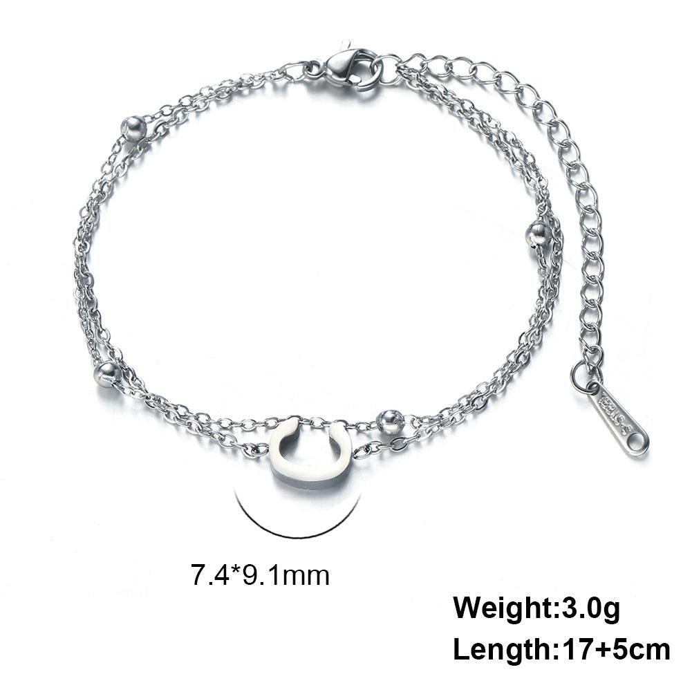 Titanium Steel Double-Layered Chain Letter Necklace Bracelet