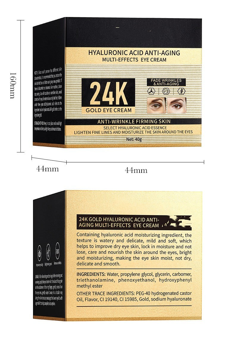 Crema para ojos antiarrugas con efecto multiefecto y oro con ácido hialurónico 24K de 40 g