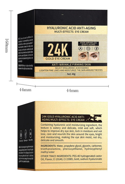 Crema para ojos antiarrugas con efecto multiefecto y oro con ácido hialurónico 24K de 40 g