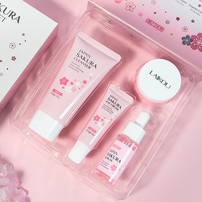 JAPAN SAKURA - LAIKOU Skincare Set with Sakura Extract - 4-Piece Set: Moisturizer, Cleanser, Eye Cream, and Serum - Buy 3, Pay For 2