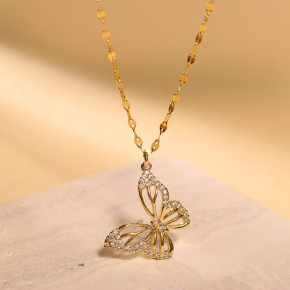 European And American Instagram Style Light Luxury Fashion Versatile Simple Butterfly Hollow Necklace