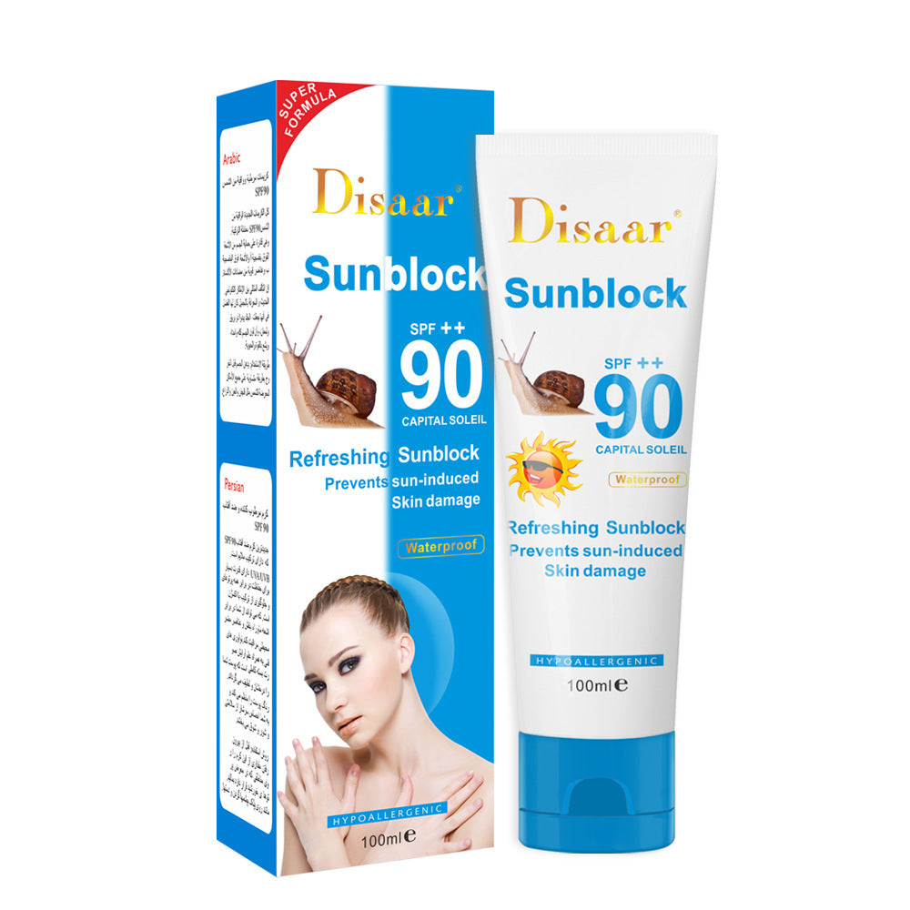 DISAAR Crema hidratante con protector solar para pieles sensibles, antioxidante, extracto de caracol y avestruz FPS 90+ anti-UV - 100 g - Compra 3 y paga 2